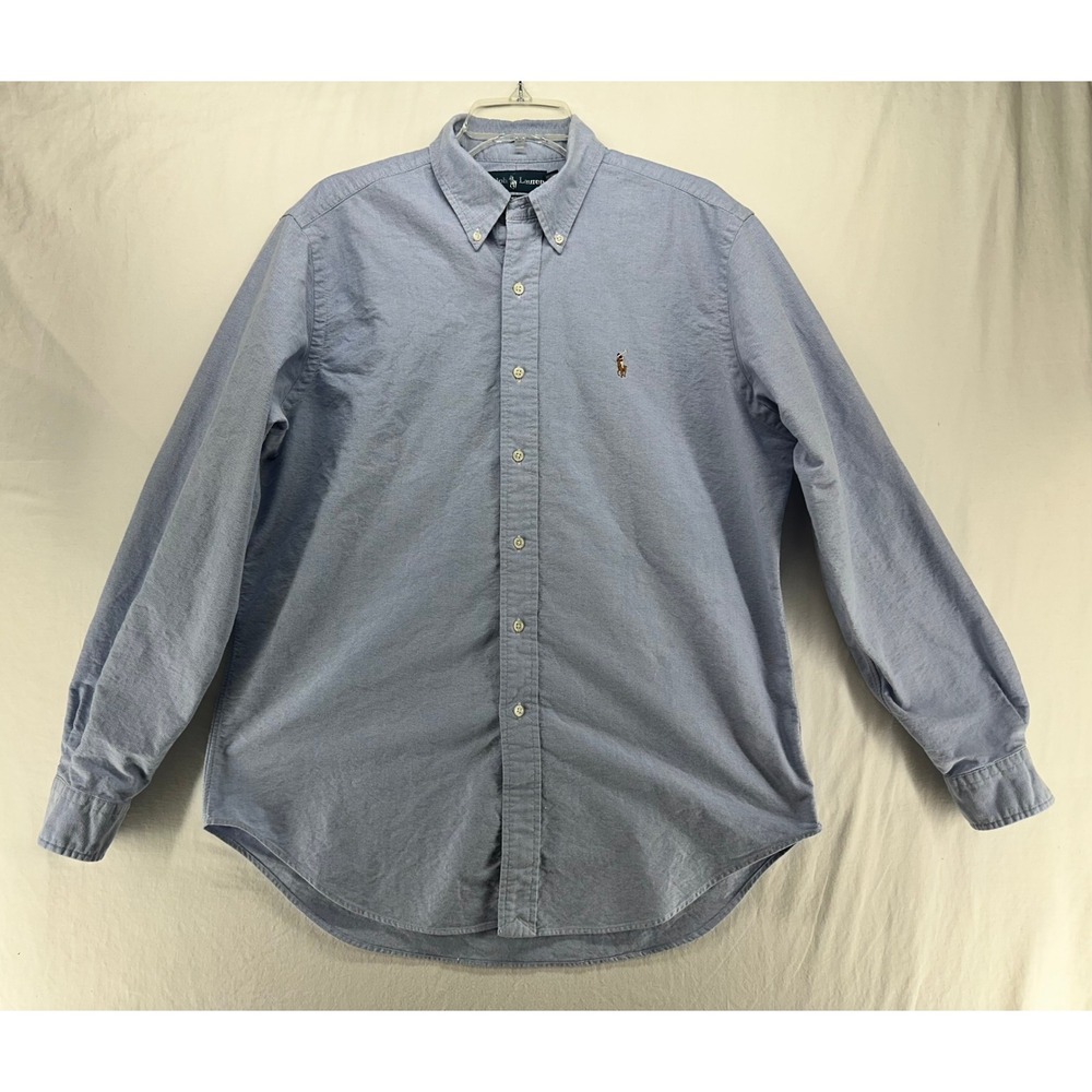 Ralph Lauren Mens Classic Fit Blue Oxford Button Down Shirt Large L Long Sleeve